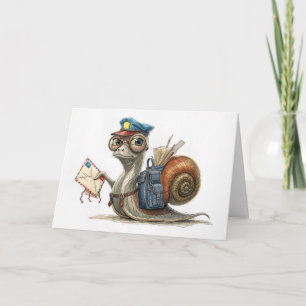 Carte Bonjour Snail Postman Livrer du courrier