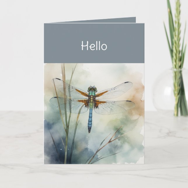Carte Bonjour Watercolor Dragonfly Art (Devant)