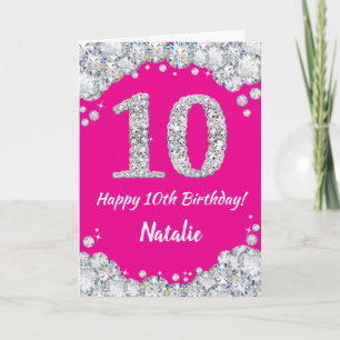 Carte Bonne 10e anniversaire Hot rose et Parties scintil
