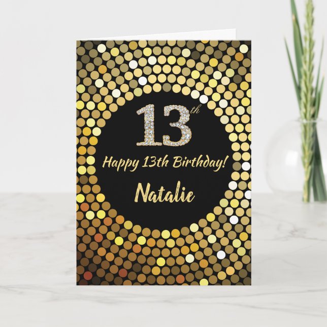 Carte Bonne 13e anniversaire Black and Gold Parties scin (Devant)