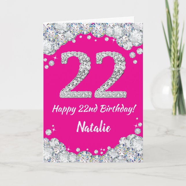 Carte Bonne 22e anniversaire Hot rose et Parties scintil (Devant)