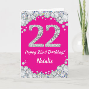 Carte Bonne 22e anniversaire Hot rose et Parties scintil