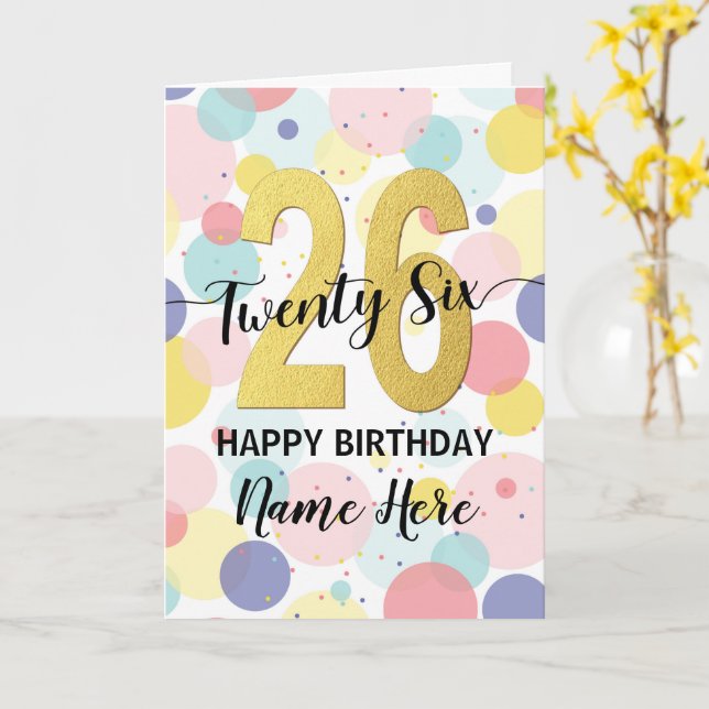 Carte Bonne 26e anniversaire Pastel Rainbow Gold Woman (Fleur jaune)