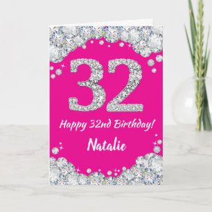 Carte Bonne 32e anniversaire Hot rose Parties scintillan