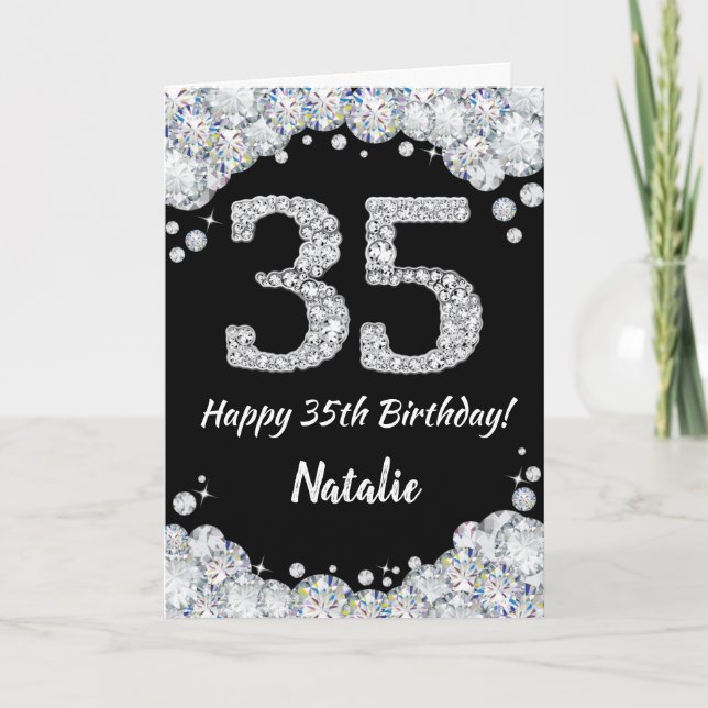Carte Bonne 35e anniversaire Parties scintillant noir et (Devant)