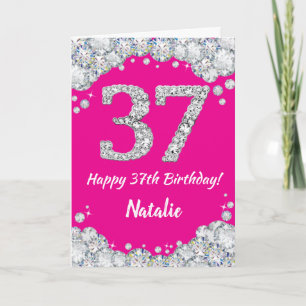Carte Bonne 37e anniversaire Hot rose et Parties scintil