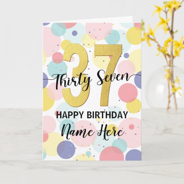 Carte Bonne 37ème anniversaire Pastel Rainbow Gold Woman (Fleur jaune)