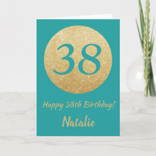 Carte Bonne 38e anniversaire Turquoise et Parties scinti