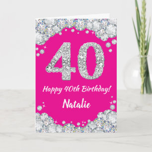 Carte Bonne 40e anniversaire Hot rose et Parties scintil