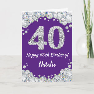 Carte Bonne 40e anniversaire Parties scintillant violet 