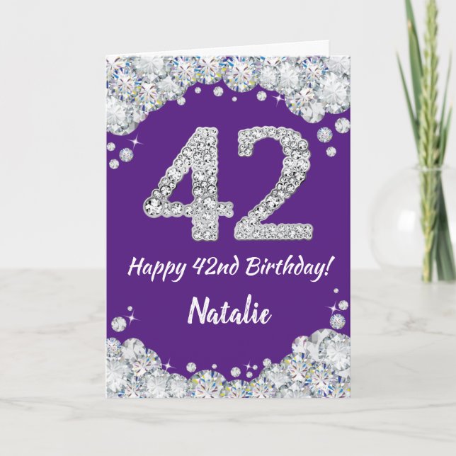 Carte Bonne 42e anniversaire Parties scintillant violet  (Devant)