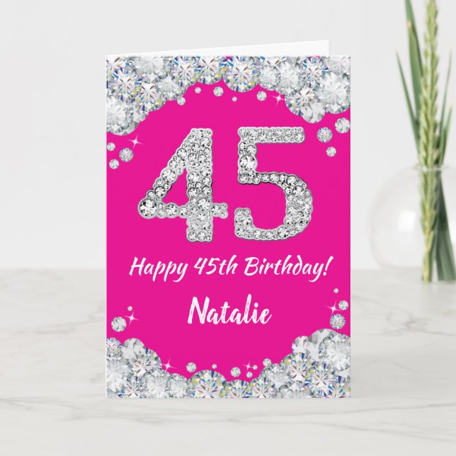 Carte Bonne 45e anniversaire Hot rose et Parties scintil (Devant)