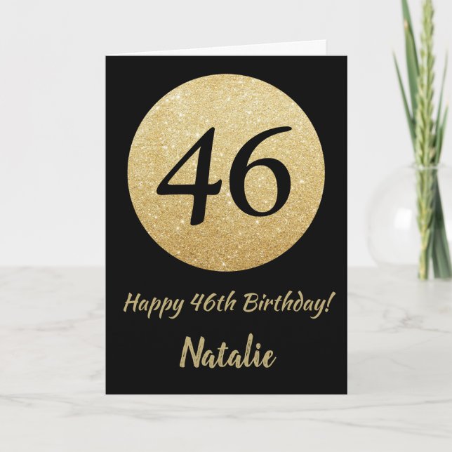 Carte Bonne 46e anniversaire Black and Gold Parties scin (Devant)