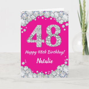 Carte Bonne 48e anniversaire Hot rose et Parties scintil
