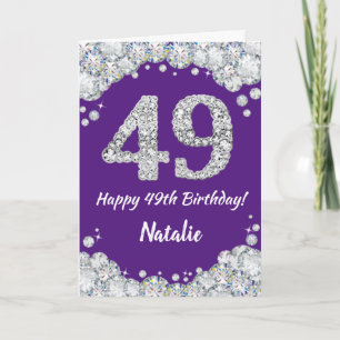 Carte Bonne 49e anniversaire Parties scintillant violet 