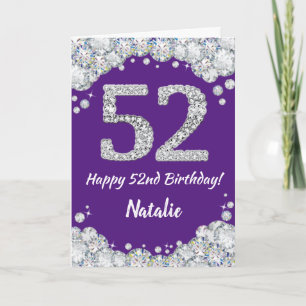 Carte Bonne 52e anniversaire Parties scintillant violet 