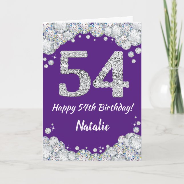 Carte Bonne 54e anniversaire Parties scintillant violet  (Devant)