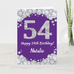 Carte Bonne 54e anniversaire Parties scintillant violet 