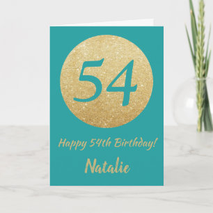Carte Bonne 54e anniversaire Turquoise et Parties scinti