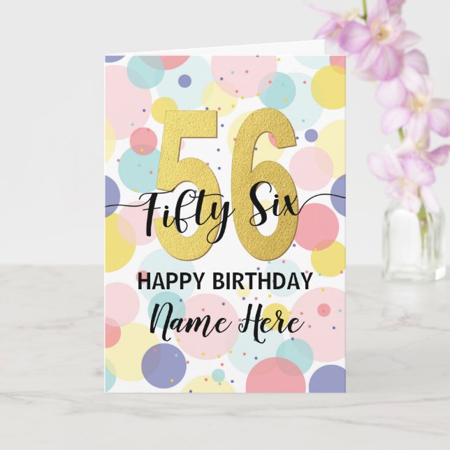 Carte Bonne 56e anniversaire Pastel Rainbow Gold Woman (Orchidée)