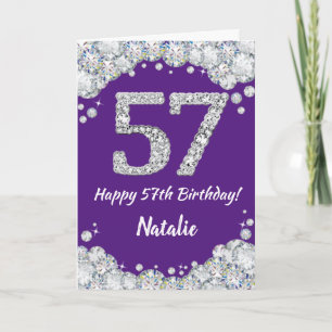 Carte Bonne 57e anniversaire Parties scintillant violet 