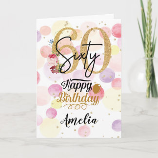 Carte Bonne 60e anniversaire Pastel Rainbow Gold Woman C
