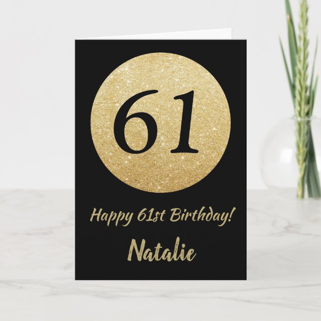 Carte Bonne 61e anniversaire Parties scintillant noir et (Devant)
