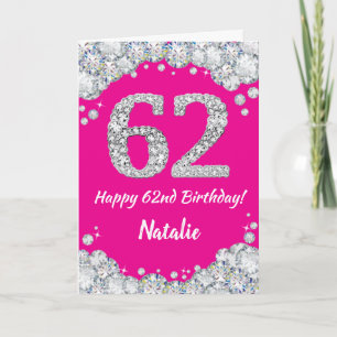 Carte Bonne 62e anniversaire Hot rose et Parties scintil