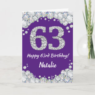 Carte Bonne 63e anniversaire Parties scintillant violet 