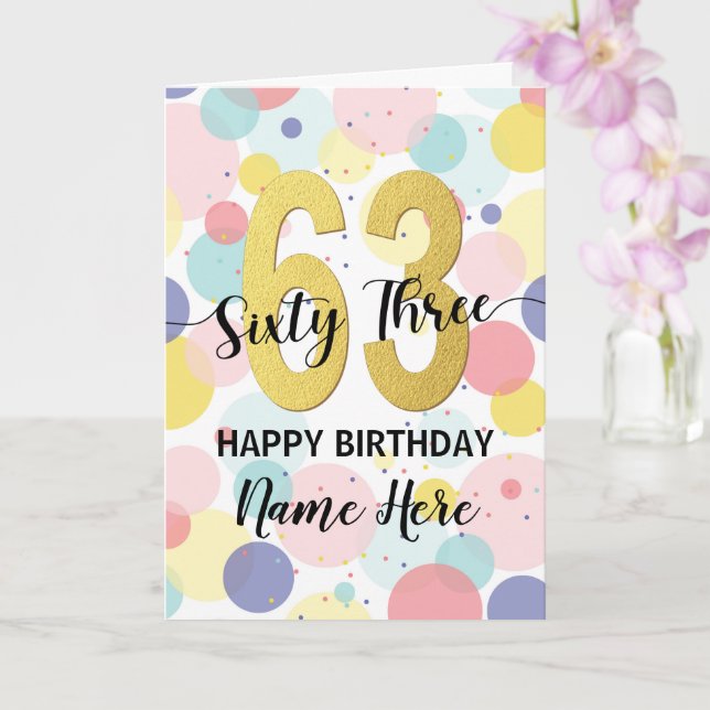 Carte Bonne 63ème anniversaire Pastel Rainbow Gold Woman (Orchidée)