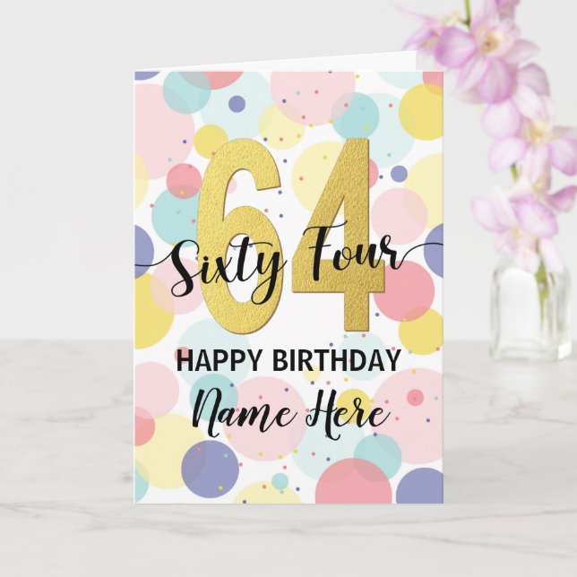 Carte Bonne 64ème anniversaire Pastel Rainbow Gold Woman (Orchidée)