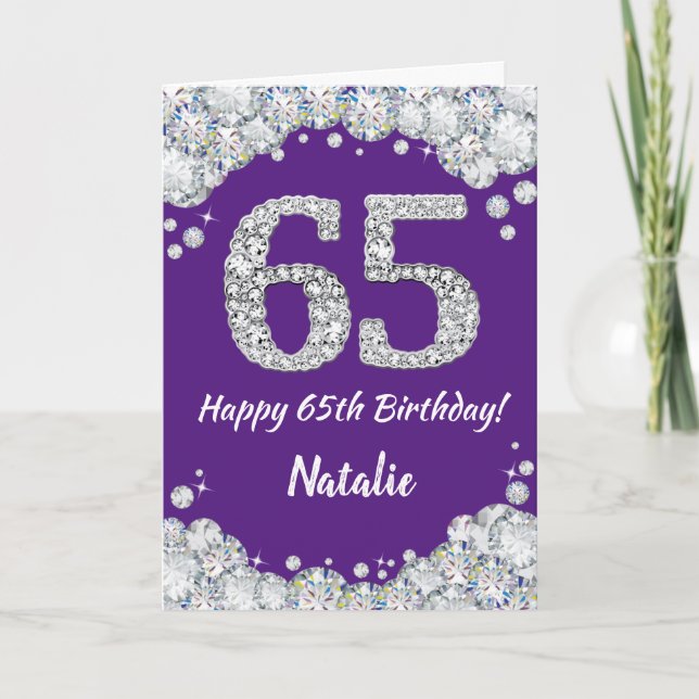 Carte Bonne 65e anniversaire Parties scintillant violet  (Devant)