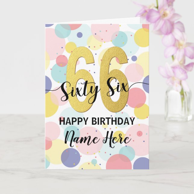 Carte Bonne 66ème anniversaire Pastel Rainbow Gold Woman (Orchidée)