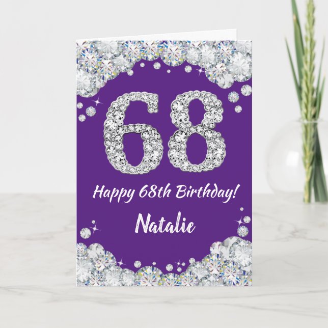 Carte Bonne 68e anniversaire Parties scintillant violet  (Devant)