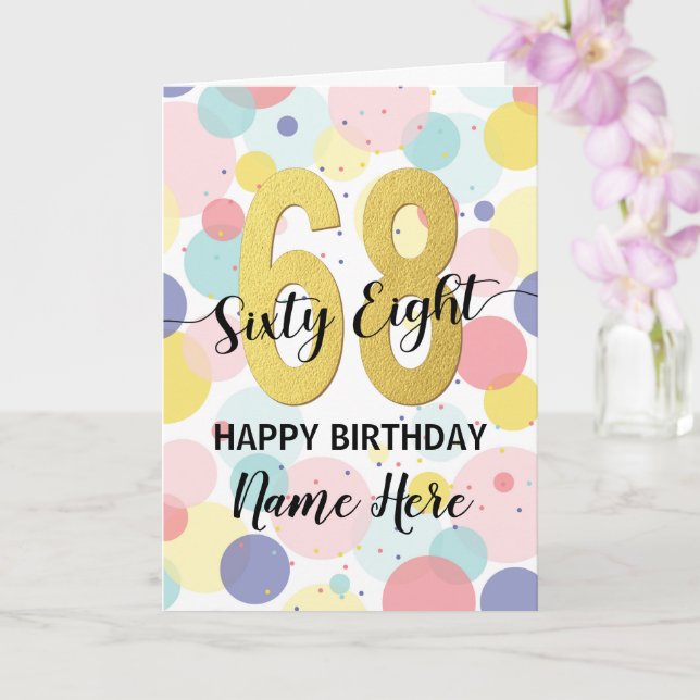 Carte Bonne 68ème anniversaire Pastel Rainbow Gold Woman (Orchidée)