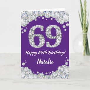 Carte Bonne 69e anniversaire Parties scintillant violet 