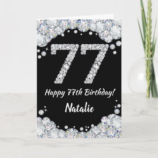 Carte Bonne 77e anniversaire Parties scintillant noir et (Devant)