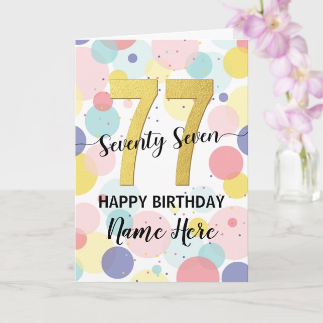 Carte Bonne 77ème anniversaire Pastel Rainbow Gold Woman (Orchidée)