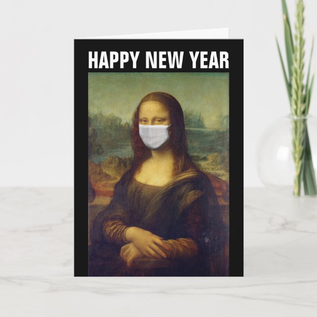 CARTE BONNE ANNÉE 2021 MONA LISA AVEC MASQUE (Devant)