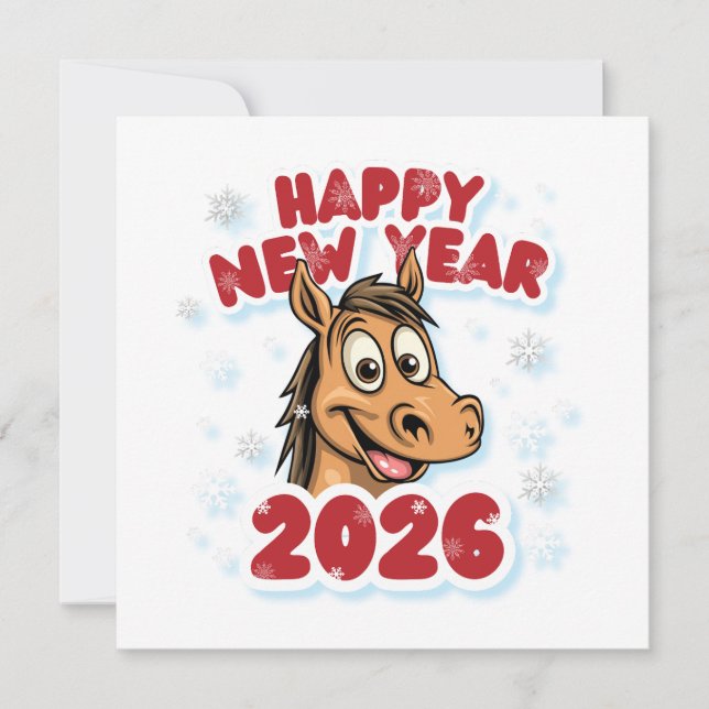 Carte Bonne année 2026 : Année du Cheval Mascotte (Devant)