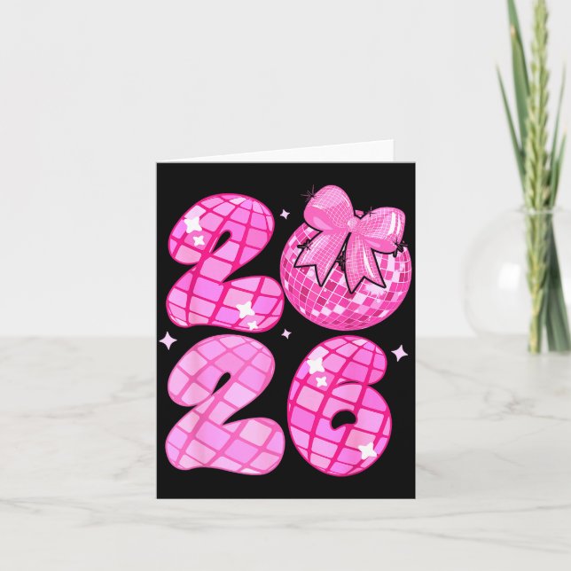 Carte Bonne année 2026 Boule de disco Nk Coquette Bow Fa (Devant)