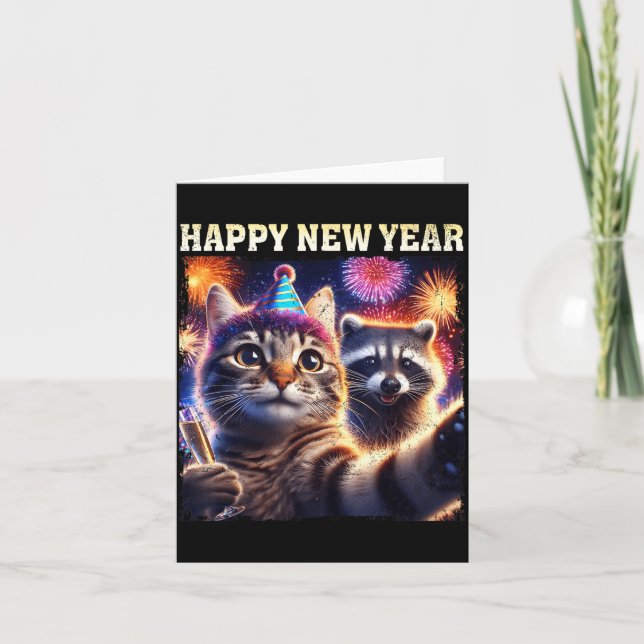 Carte Bonne année 2026 Célébration de chat mignon et rat (Devant)