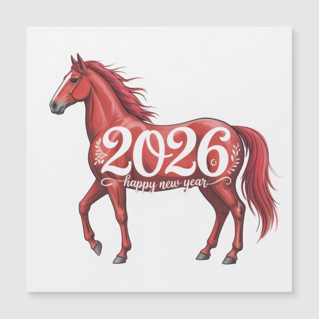 Carte Bonne Année 2026 Cheval Rouge Illustration (Devant)