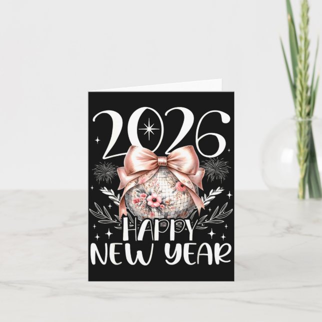 Carte Bonne année 2026 Disco Mignon Arc Fleur Nouvel An (Devant)