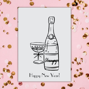 Carte Bonne année Bouteille de Champagne Salutation