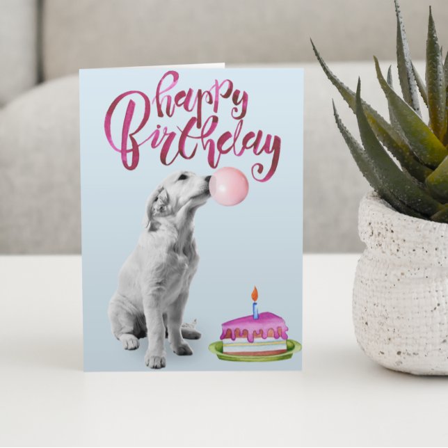Carte Bonne Anniversaire mignonne Chiot Golden Retriever (Créateur téléchargé)