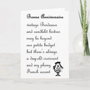 Carte Bonne Anniversaire - un drôle de poème d'anniversa