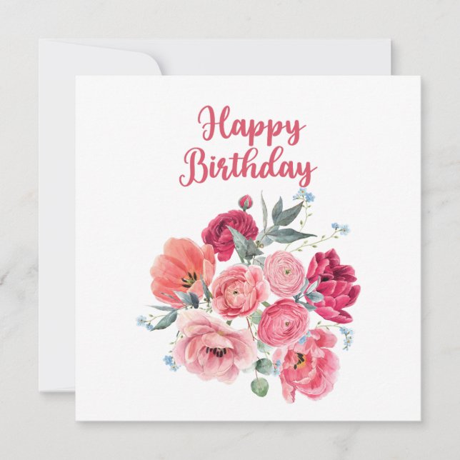Carte Bonne aquarelle d'anniversaire Fleurs rouges et ro (Devant)