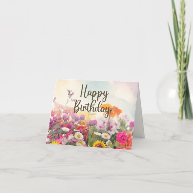 Carte Bonne aquarelle d'anniversaire Fleurs sauvages d'é (Devant)