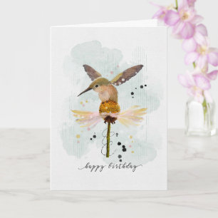 Carte Bonne aquarelle d'anniversaire Hummingbird